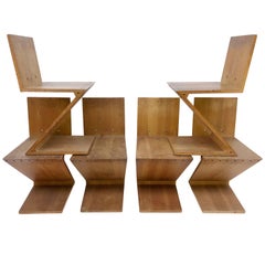 Set of Six Rietveld Zig Zag Chairs Executed by Gerard van de Groenekan