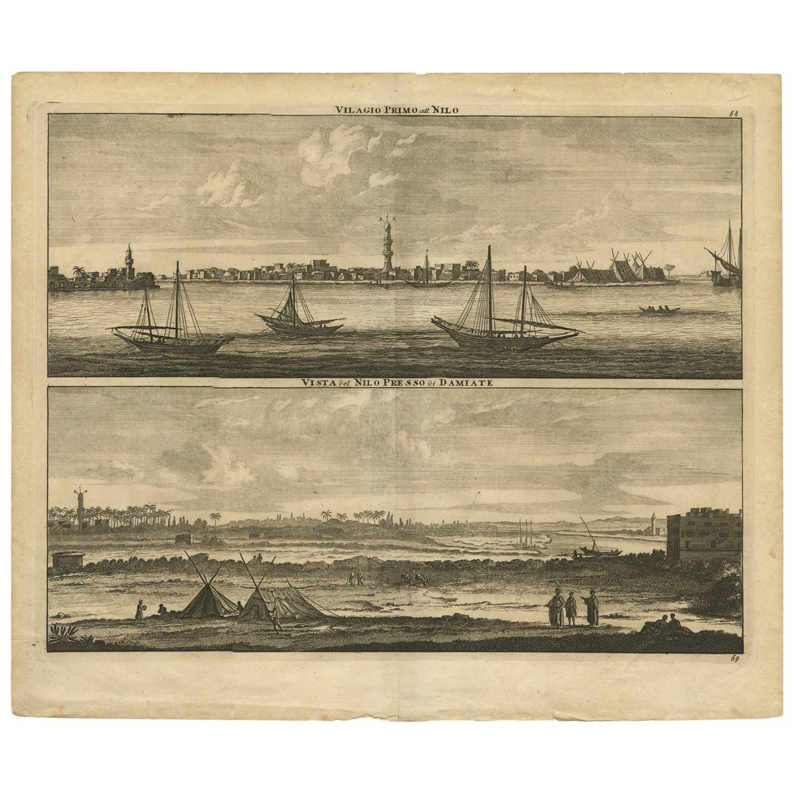 Antique Print with Panoramic Views of the Nile 'Egypt' by C. De Bruijn '1700' For Sale