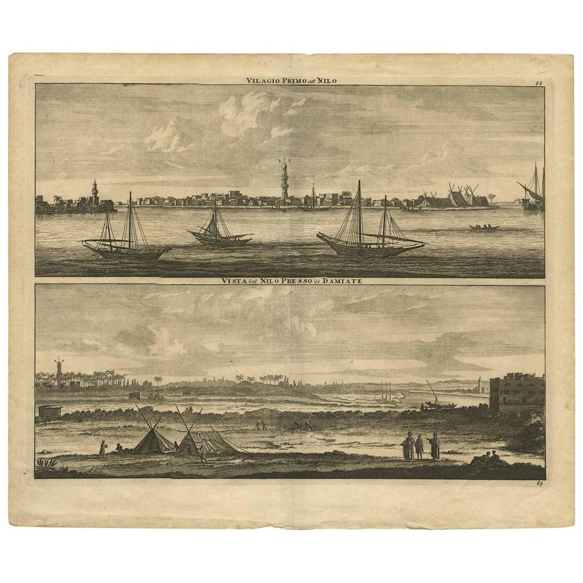 Antique Print with Panoramic Views of the Nile 'Egypt' by C. De Bruijn '1700'