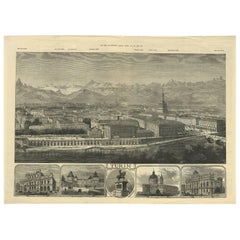 Antique Print of Turin, Italy from the Illustrated London News, 1884