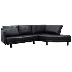 Brühl & Sippold Leather Corner Sofa Black Couch Modern