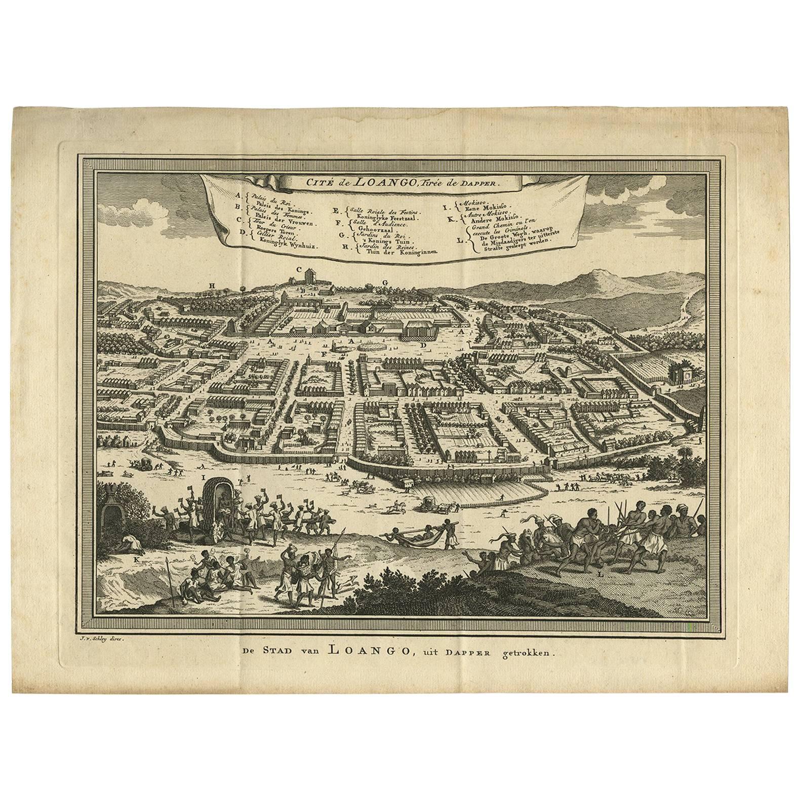 Antique Print of Loango, Africa by J. Van Schley, 1750 For Sale