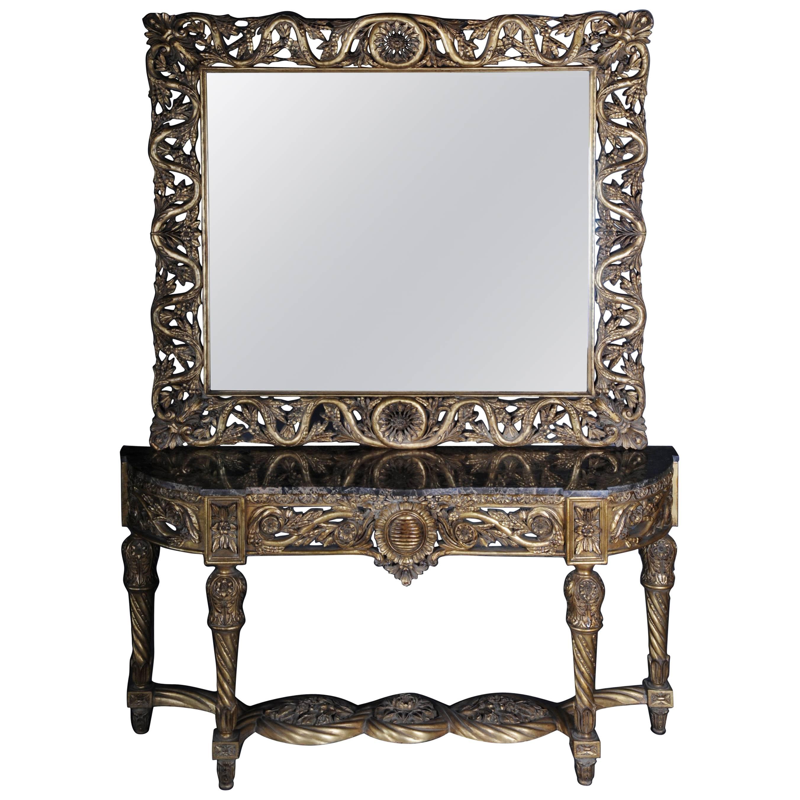 Console en miroir luxueuse, buffet, table avec miroir, Louis XVI en vente