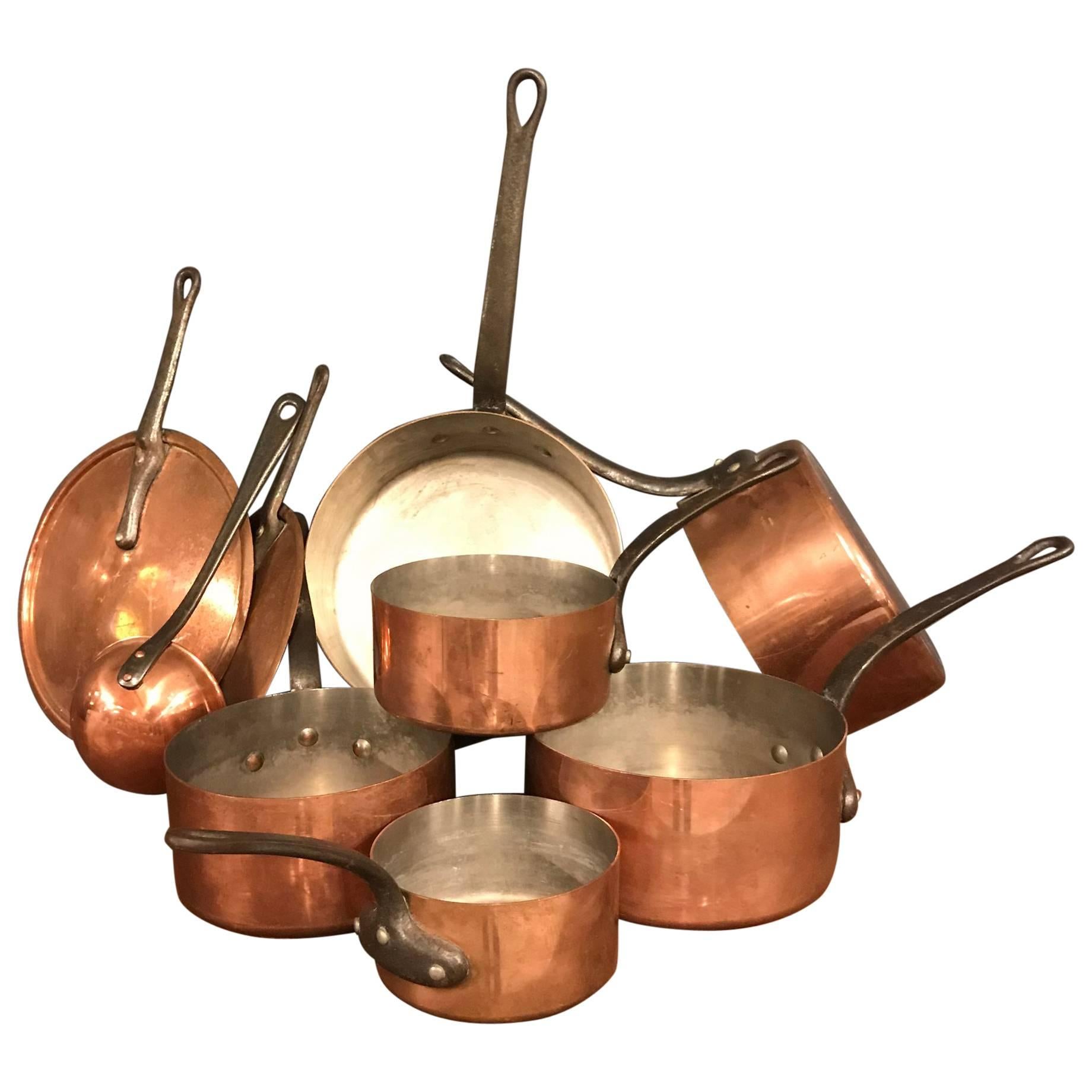 Antique Copper Pans Set of Nine