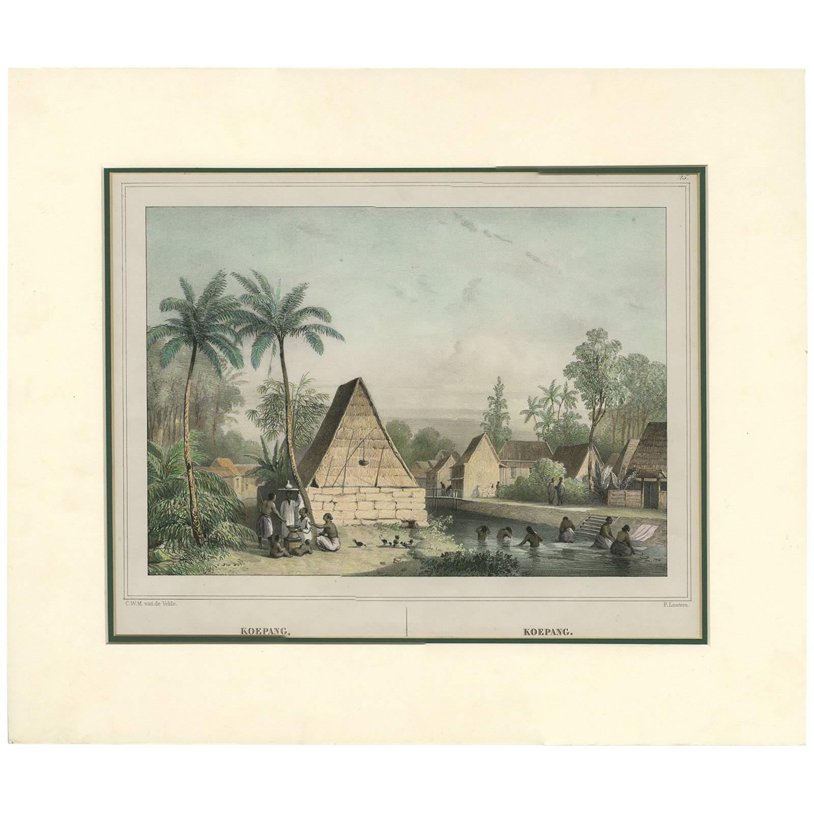 Antique Print of Koepang 'Timor, Indonesia' by C.W.M. Van De Velde, 1844