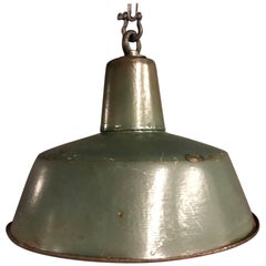 One Piece Green Enamel Factory Pendant Light