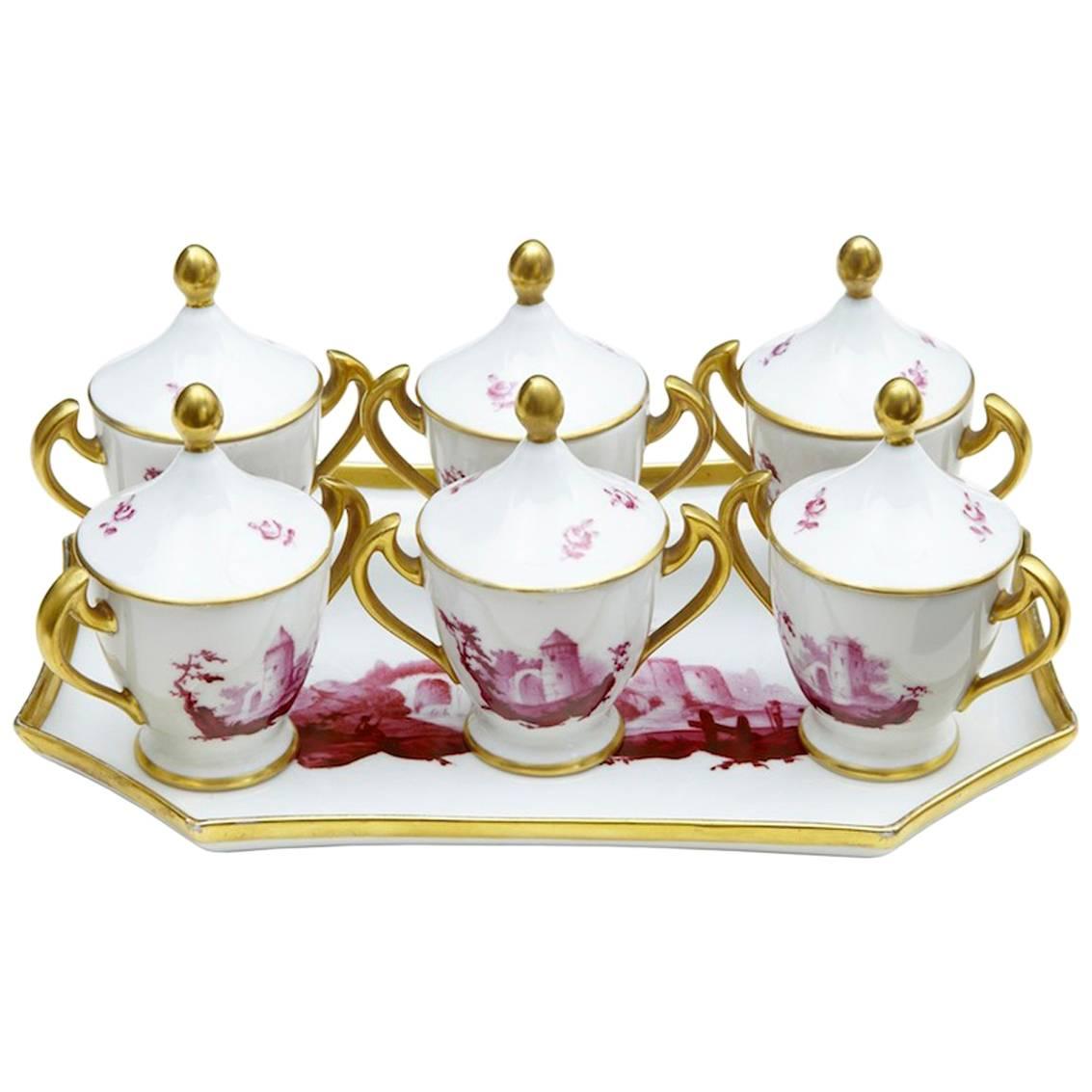 20th Century French Porcelain Seven-Piece Dessert Set