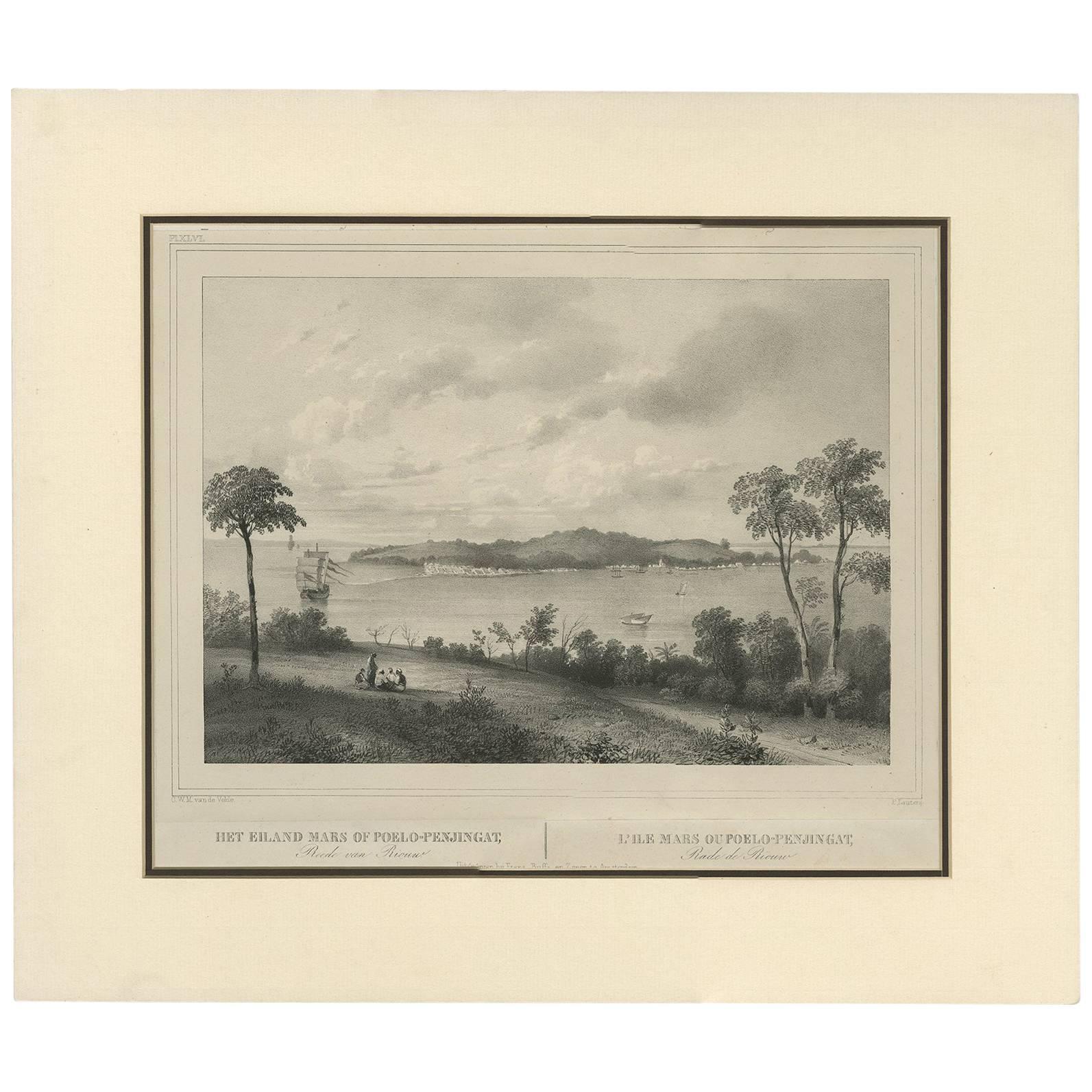 Stampa antica della rada di Riau 'Indonesia' di C. I. M. van de Velde, 1844