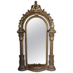 Miroir géant à pied complet du XXe siècle en bois de hêtre massif de style Louis XVI