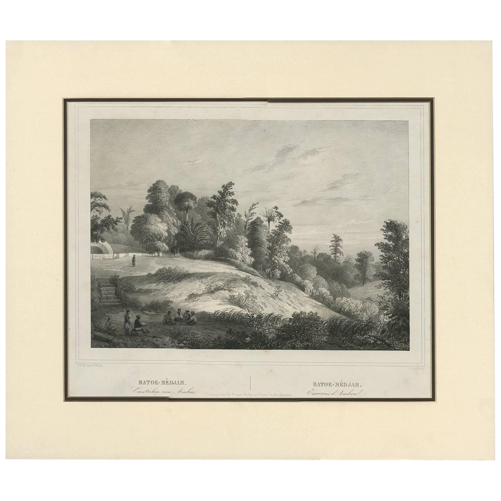 Antique Print of Batoe-Medjah 'Ambon, Indonesia' by C.W.M Van de Velde For Sale