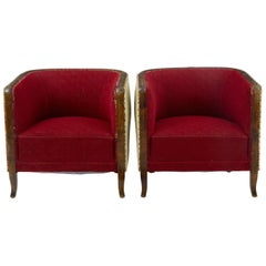 Pair of Art Deco Birch Club Armchairs