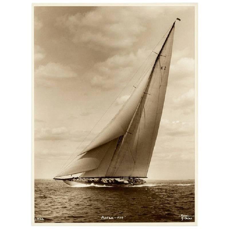 J Class Yacht Astra, Early Silver Gelatin Photographic Print by Beken of Cowes