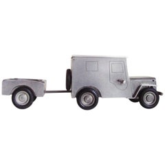 Retro German Midcentury Aluminum Jeep Combination Lighter, Cigarette Server & Ashtray