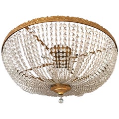 Used Newport RI Mansion Size Bronze and Crystal Basket Chandelier