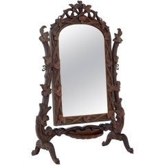 Antique 19th Century Carved Lindenwood Black Forest Vanity Mirror