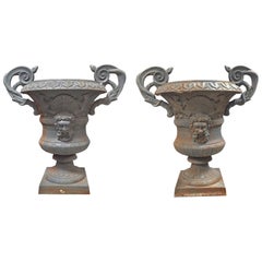 Pair of Italian Hand-Forged Wrought Iron Urns, 19th Century