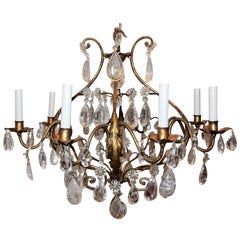 French Rock Crystal Baguès Gilt Eight-Light Leaf Jansen Cage Chandelier