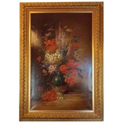 Oil on Canvas Framed Still Life of Summer Flowers. E.V. Coppenolle, Circa 1870