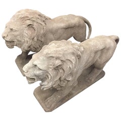 Pair of Italian Cast Stone Standing Lions