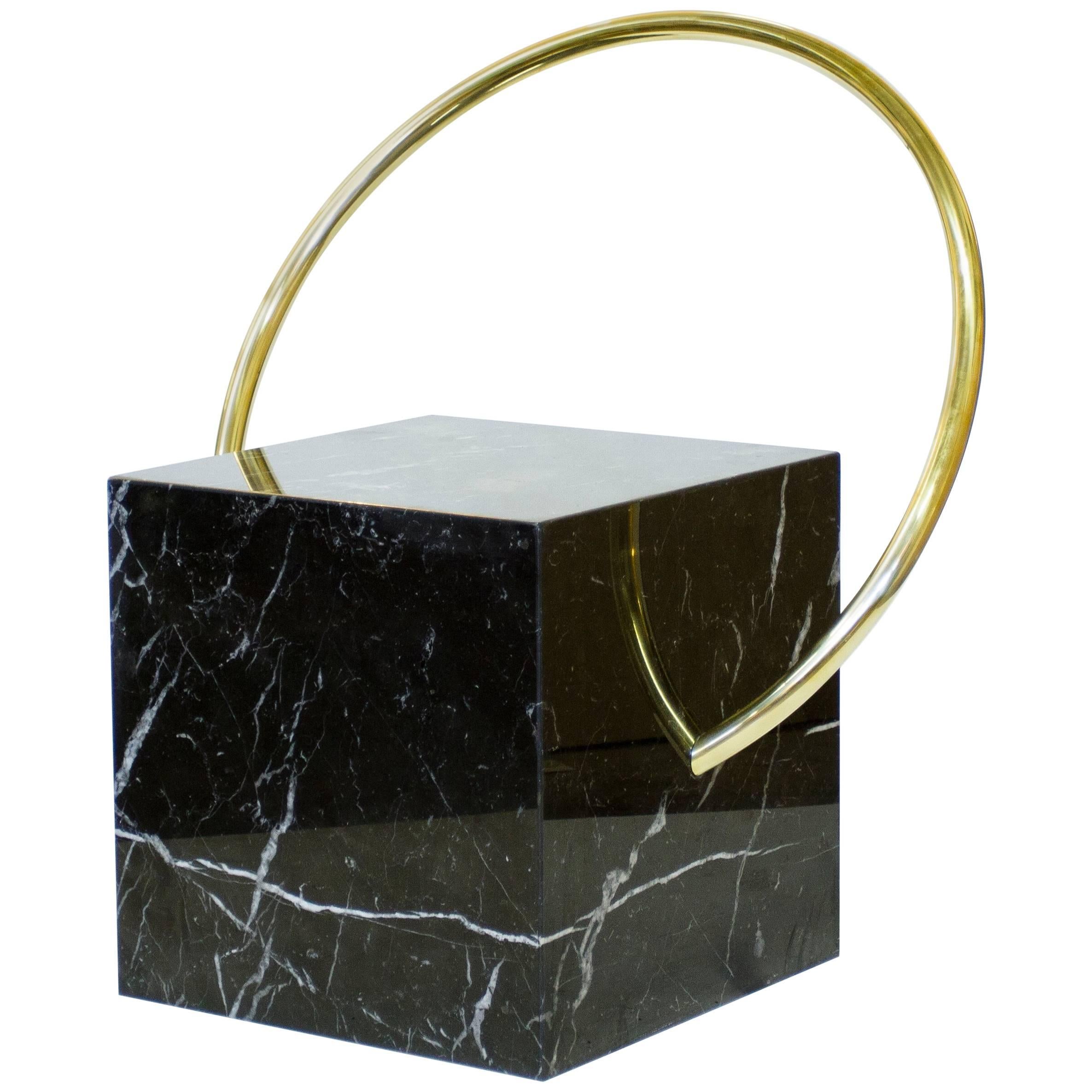 Stool in Black Marble and Brass, Limited Edition by O Formigueiro For Sale