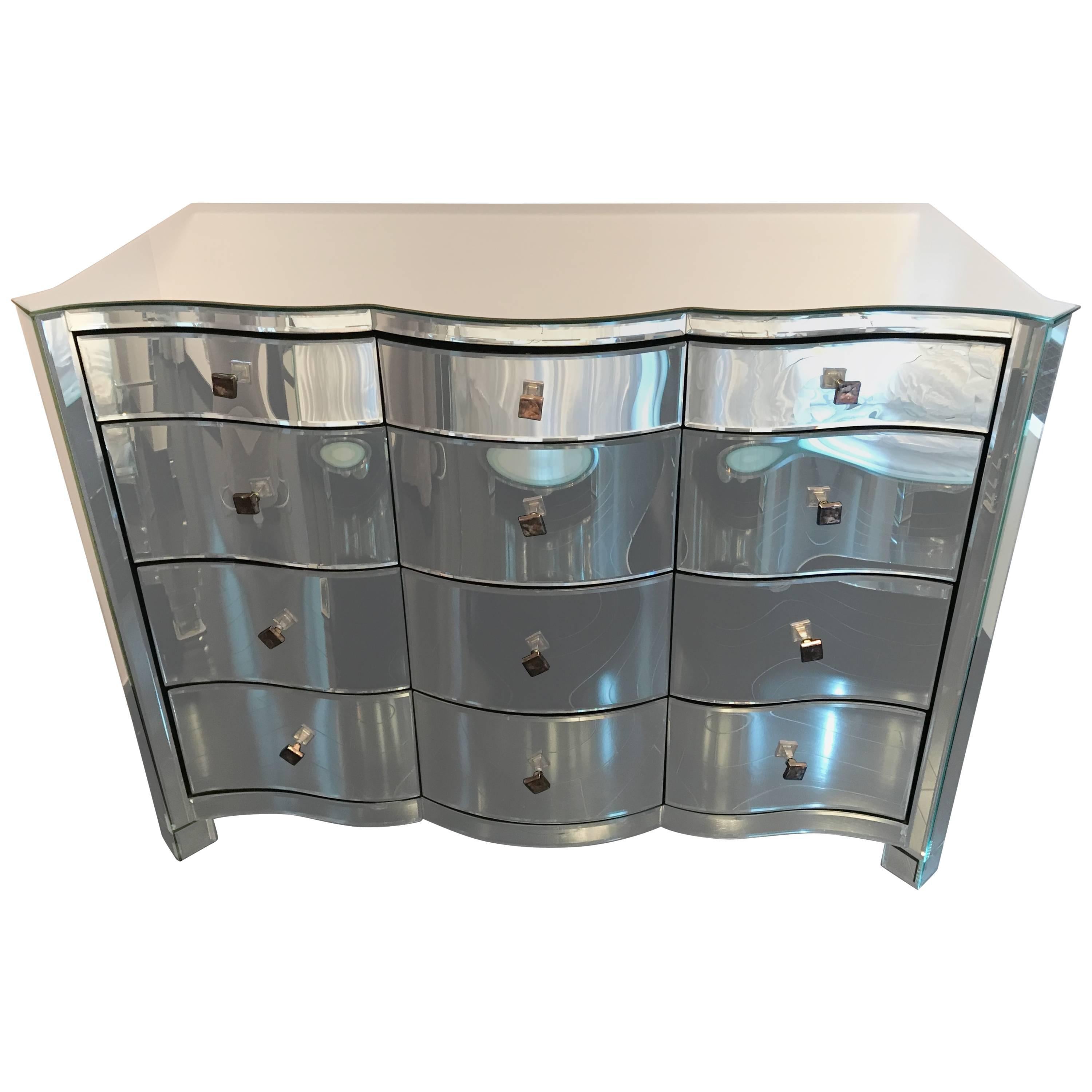 Serpentine Front Mirrored Chest of Drawers