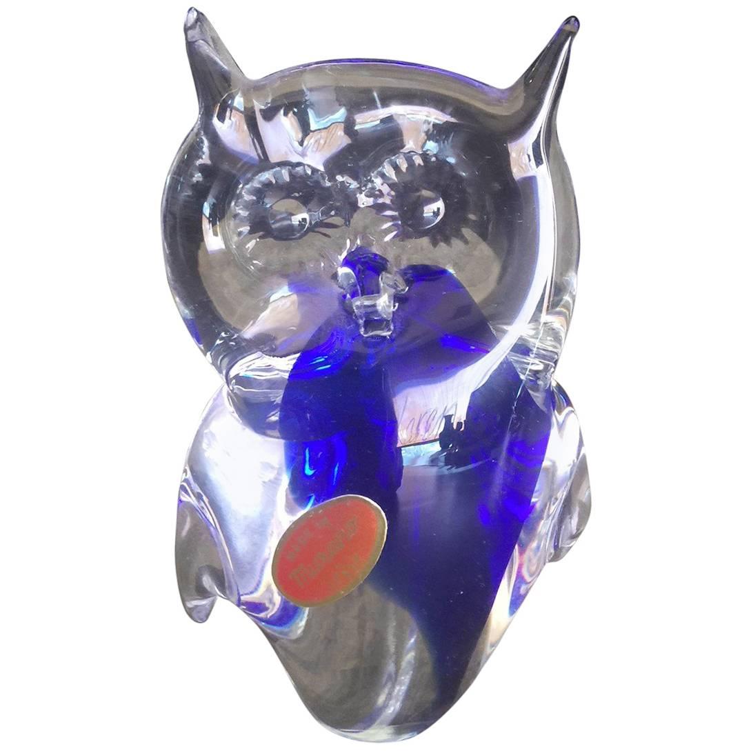 Sommerso Owl Sculpture/Paperweight by Murano Glass