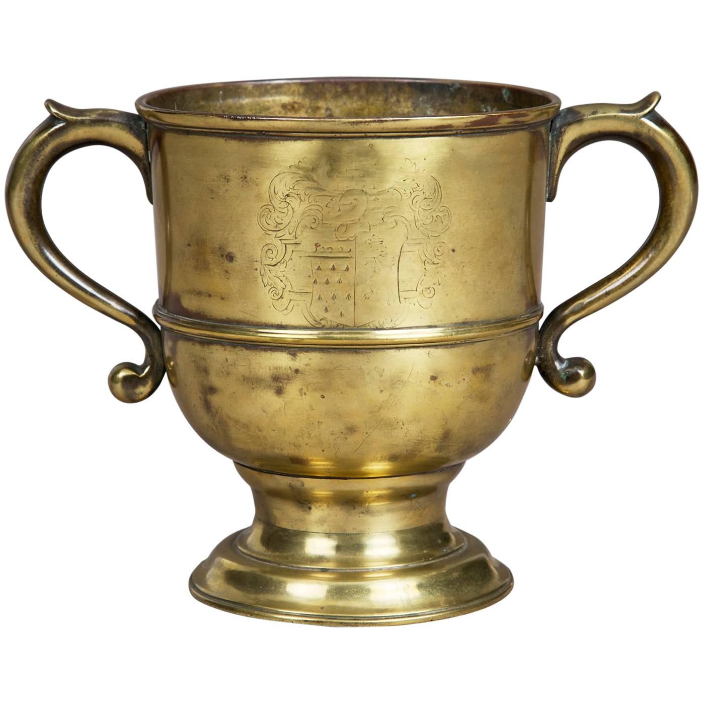 Brass 18th Century Loving Cup, With Coat of Arms of the Westons of Sutton Place For Sale