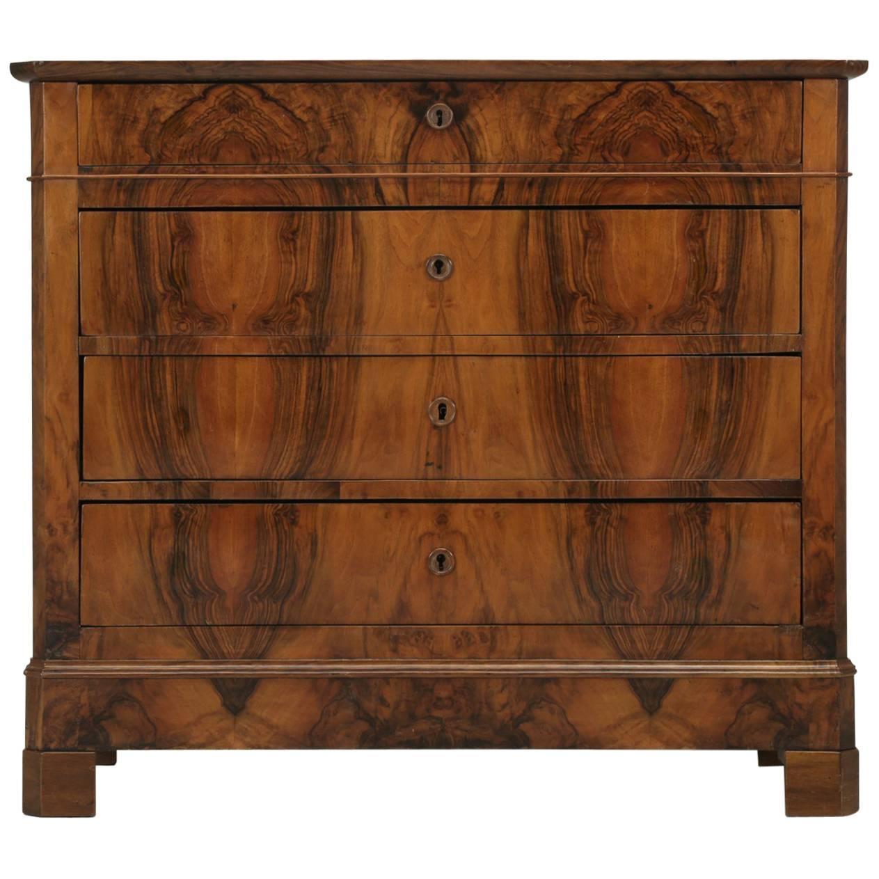Antique French Louis Philippe Style Bookmatched Walnut Commode or Chest