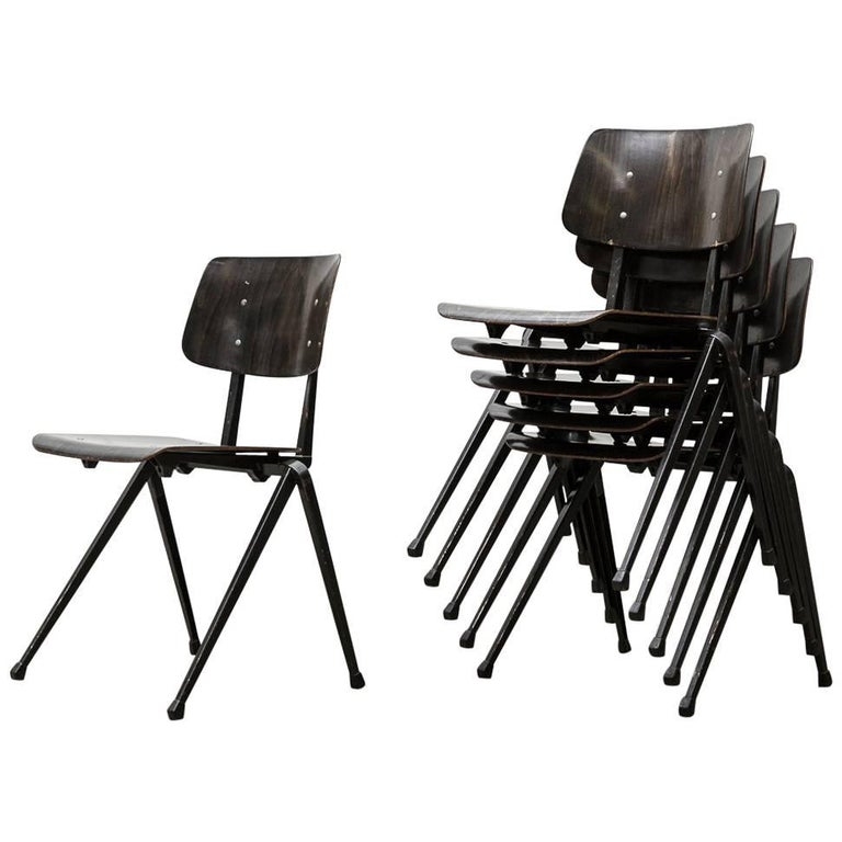 Prouve Style Stacking Industrial School Chairs at 1stDibs