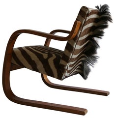 Alvar Aalto Early Edition Cantilevered Armchair in Original Zebra Hide, 1930s