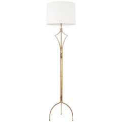 French Midcentury Gilt Iron Floor Lamp