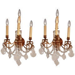 Pair of French 19th Century Crystal Wall Sconces