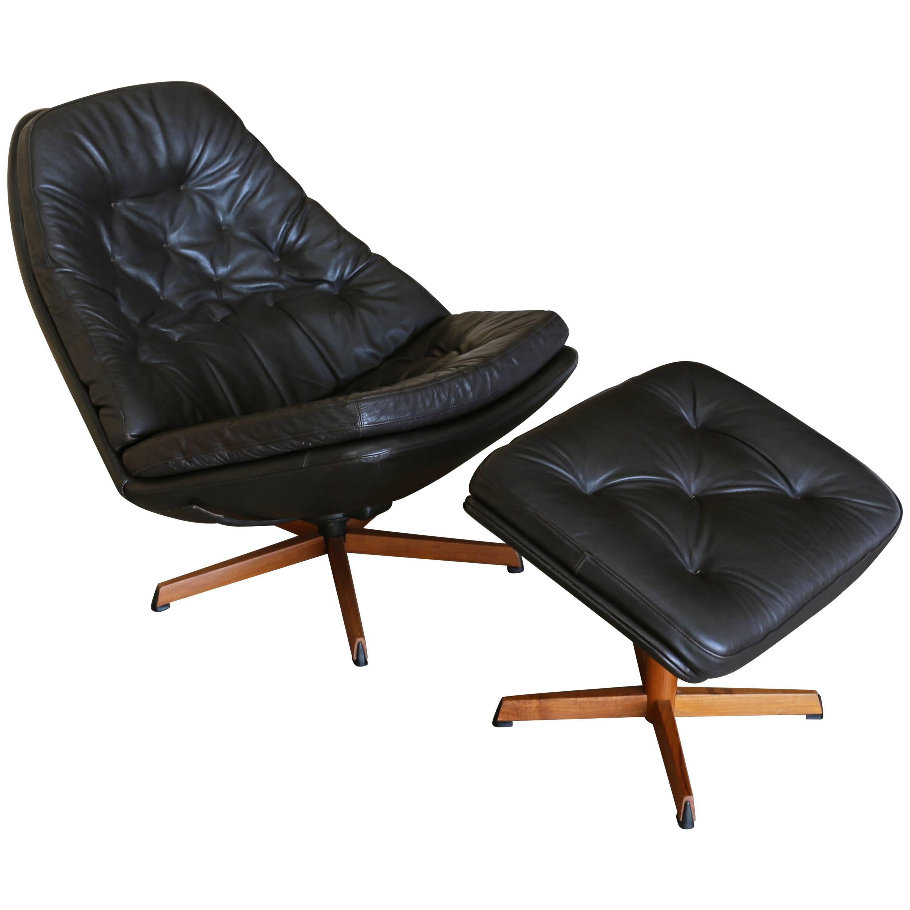 Leather Lounge Chair and Ottoman by Madsen & Schubell