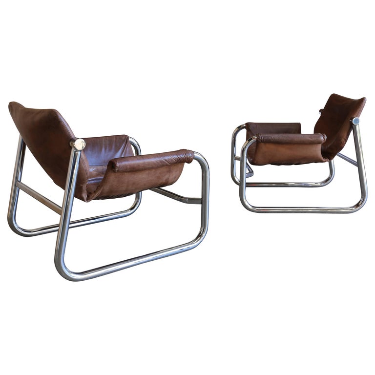 Patenated Leather Alpha Lounge Chairs By Maurice Burke For Pozza