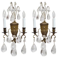 Bohemian Rock Crystal and Bronze Wall Sconces, a Pair