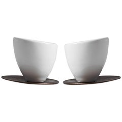 Sorvo Espresso Cup Set in Contemporary 3D Printed Gloss White Porcelain / Bronze