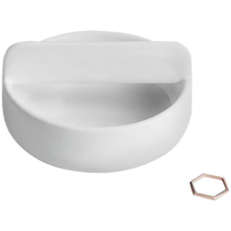 Short Trestle Bowl / Vessel in Contemporary 3D Printed Gloss White Porcelain For Sale