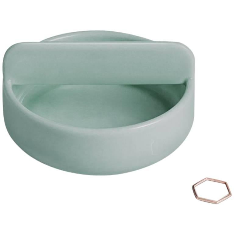 Short Trestle Bowl / Vessel in Contemporary 3D Printed Gloss Celadon Porcelain For Sale