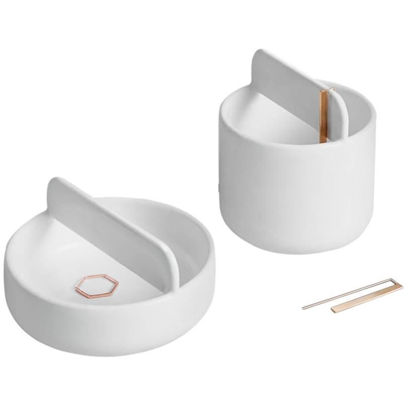 Trestle Bowl / Vessel Set in Contemporary 3D Printed Gloss White Porcelain For Sale
