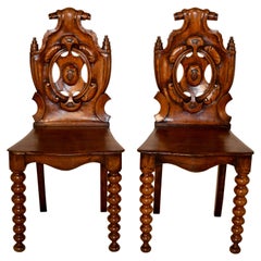 Antique 19th Century Pair of English Hall Chairs