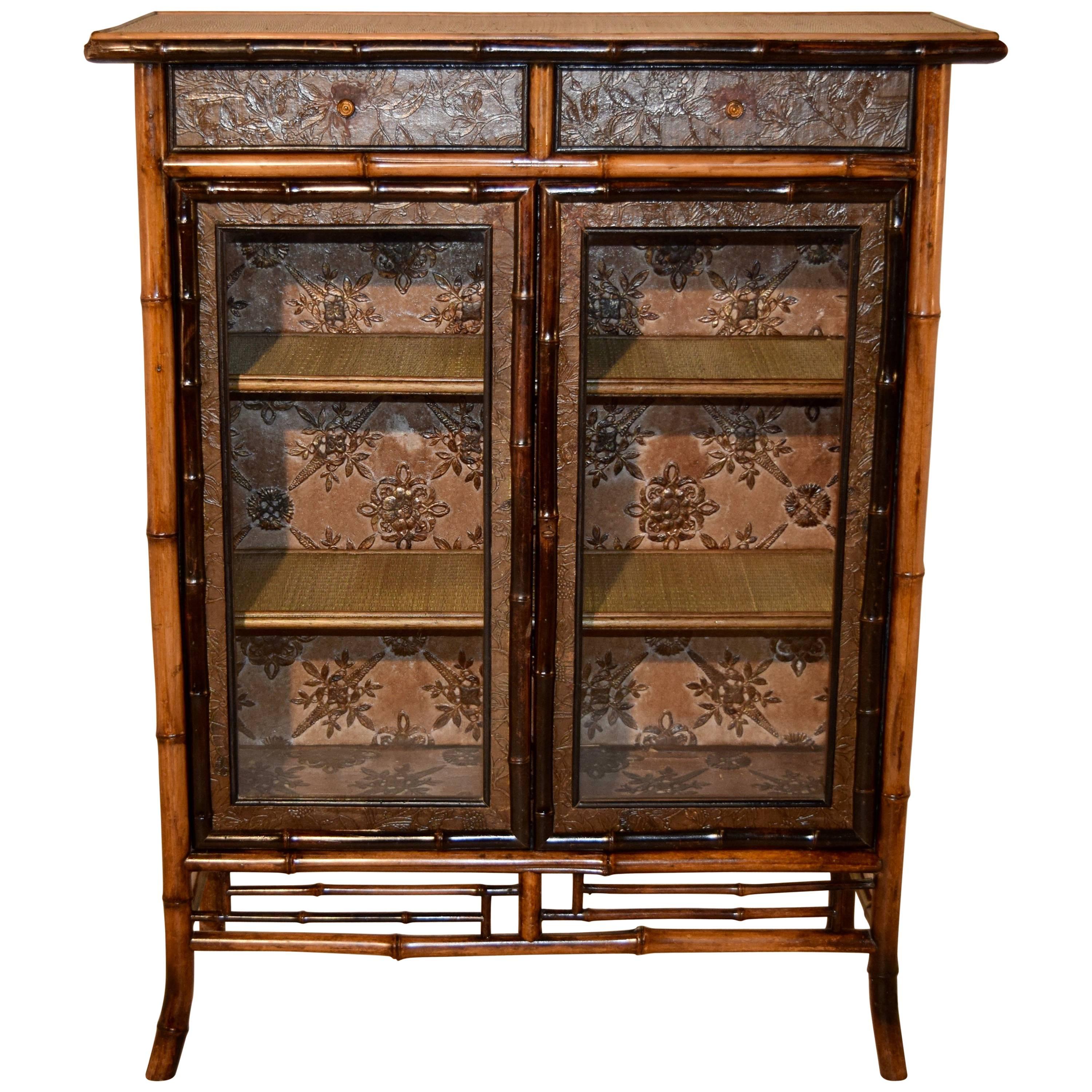 19th Century Bamboo Bookcase with Glazed Doors