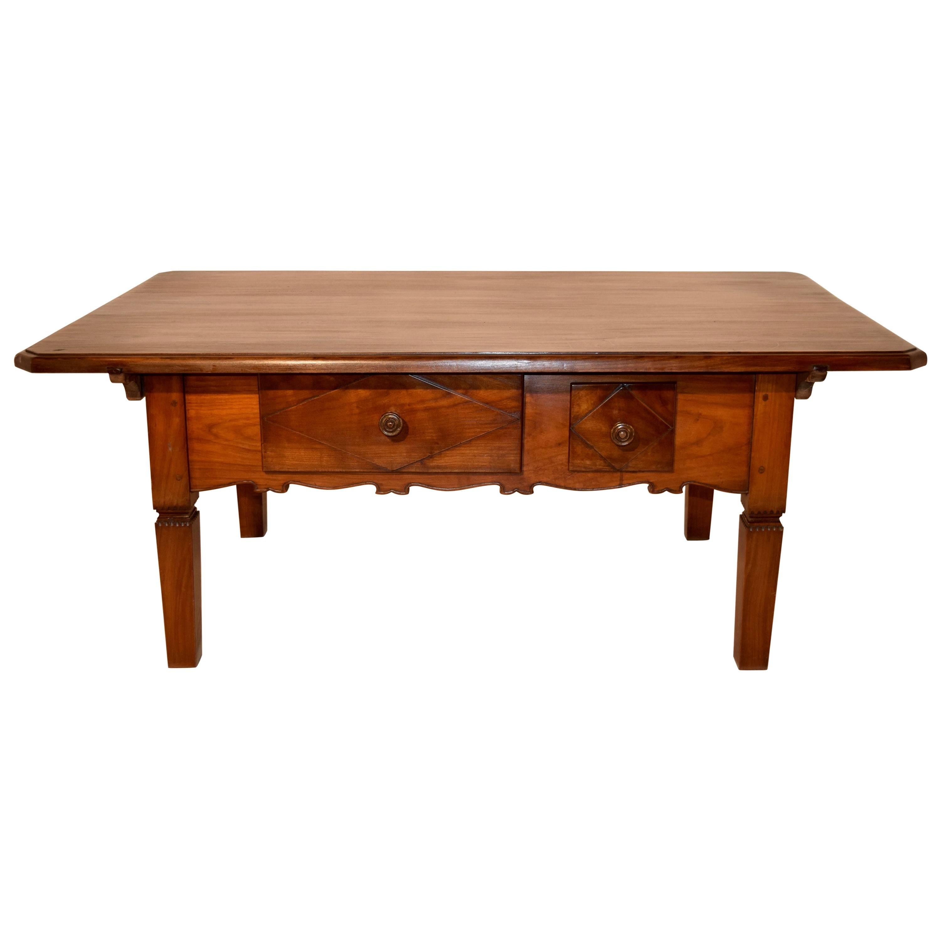 19th Century Swiss Cherry Coffee Table with Two Drawers