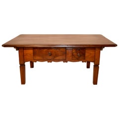 Antique 19th Century Swiss Cherry Coffee Table with Two Drawers