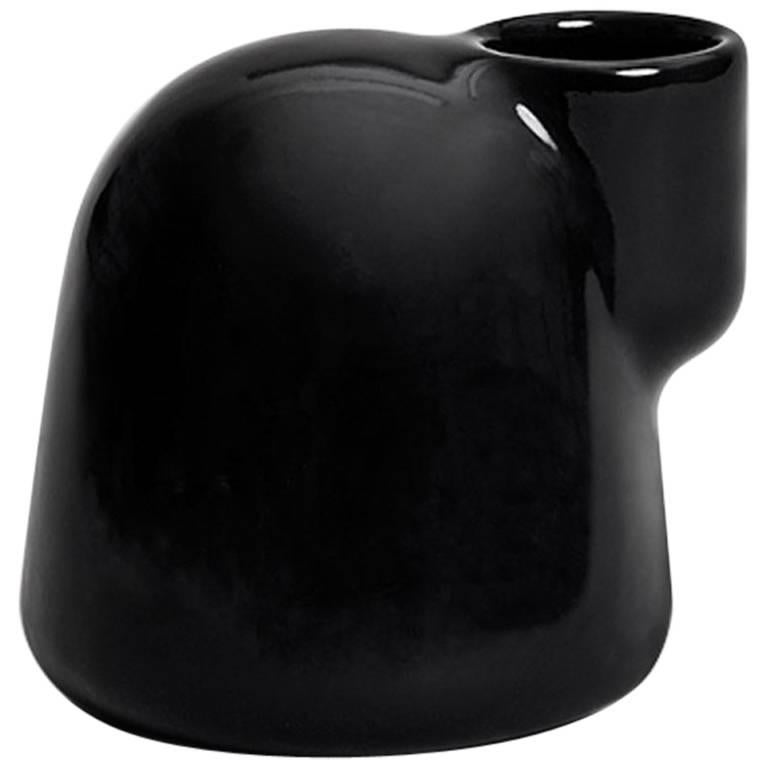 EE Single Candleholder in Contemporary 3D Printed Gloss Black Porcelain For Sale