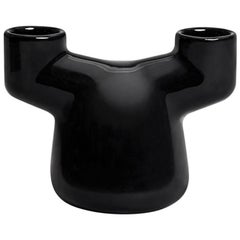 EE Double Candleholder in Contemporary 3D Printed Gloss Black Porcelain