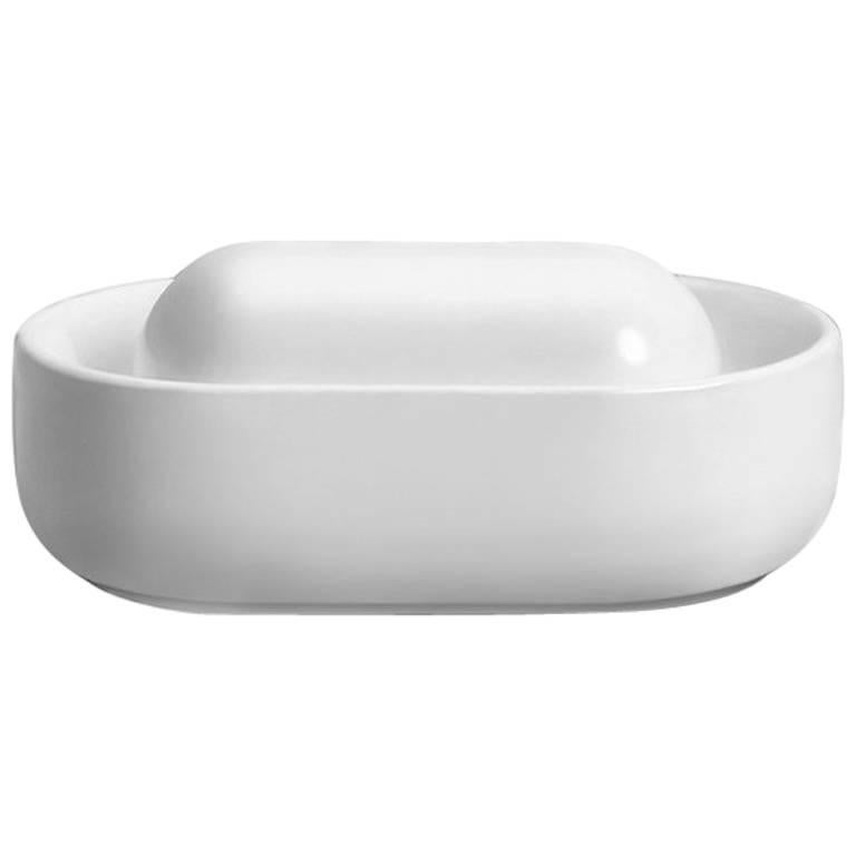Pill Mortar and Pestle in Contemporary 3D Printed Gloss White Porcelain For Sale