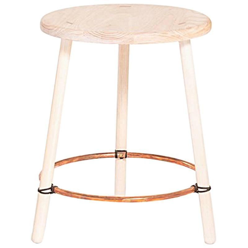 Hand Carved White Ash Stool with Copper Ring by Hinterland Design For Sale
