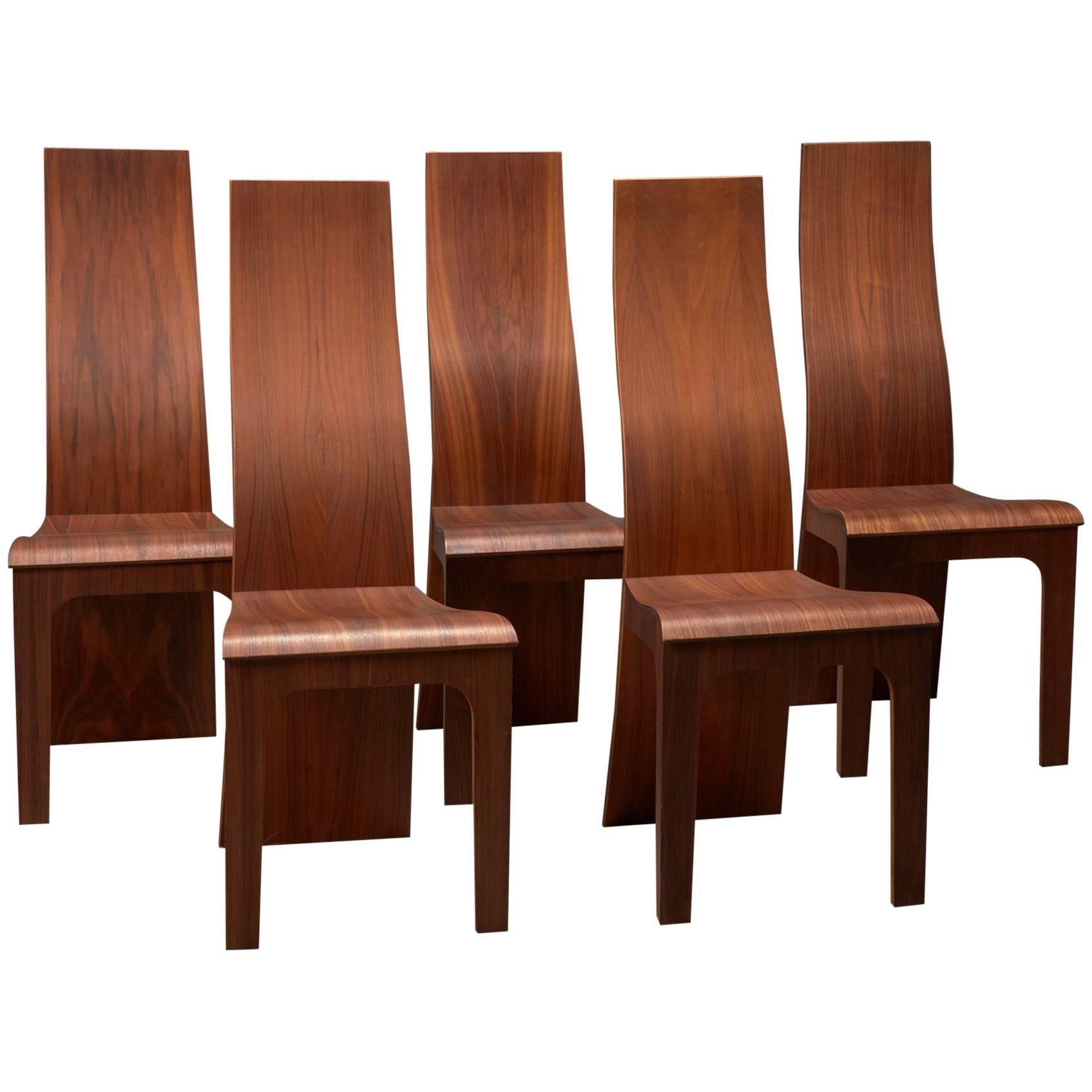 Set of Five High Back Rosewood Bent Plywood Chairs by Hans Karlsson