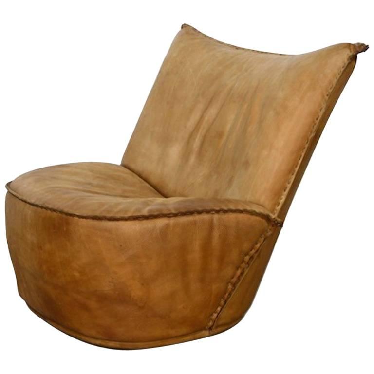 Rare Geoffrey Harcourt for Artifort “Model 988” Leather Lounge Chair Dutch, 1975 For Sale