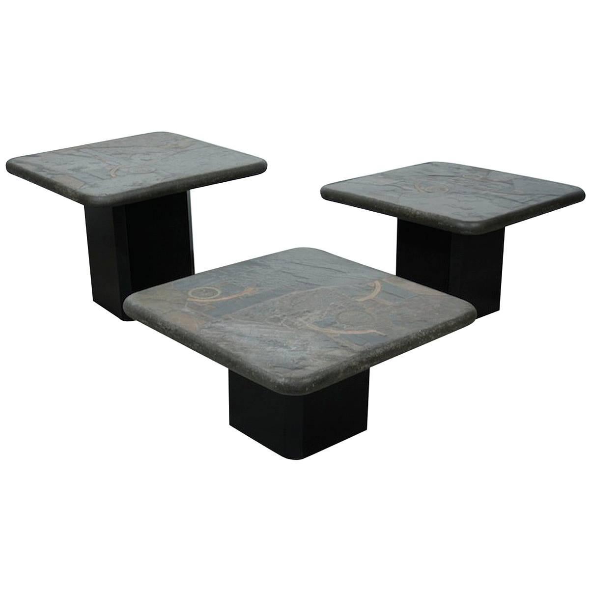 Trio of Marcus Kingma Brutalist Stone Coffee Tables, Dutch Design, 1970s For Sale
